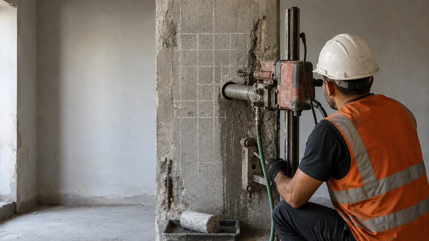 Aynı kolonda karot numunesi alımı ile riskli yapı tespiti — DNZ Grup Yapı Laboratuvarı
