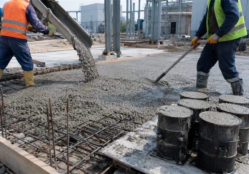 Sanayi sahasında beton dökümü ve numune kalıpları — DNZ Grup Yapı Laboratuvarı, Tuzla İstanbul